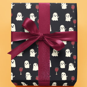 Halloween Cute Ghosts and Wine Glasses Wrapping Paper
