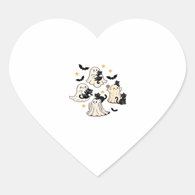 Halloween Cute Ghosts Bats Black Cats Oversized T- Heart Sticker (Front)