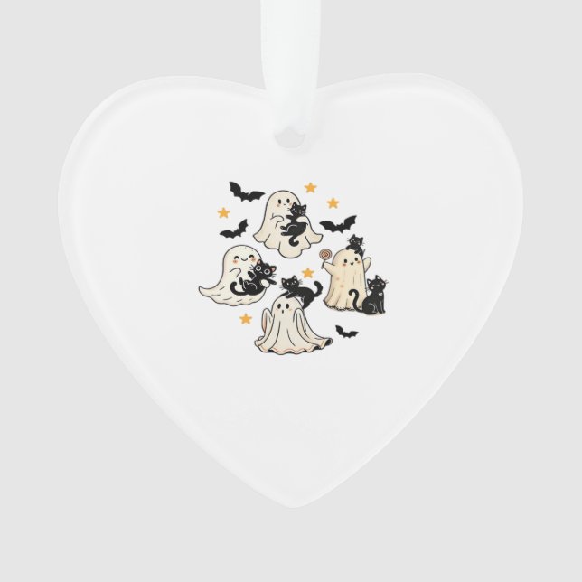 Halloween Cute Ghosts Bats Black Cats Oversized T- Ornament (Front)