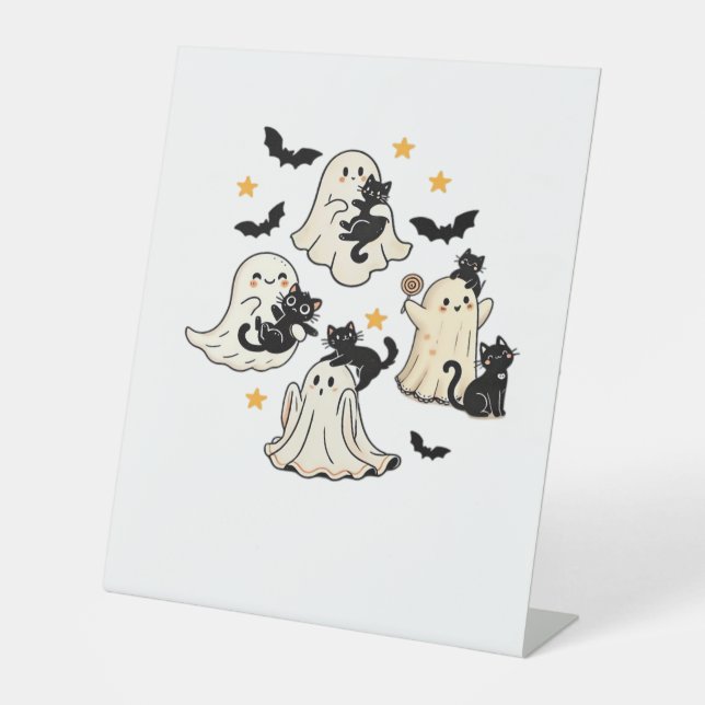 Halloween Cute Ghosts Bats Black Cats Oversized T- Pedestal Sign (Front)