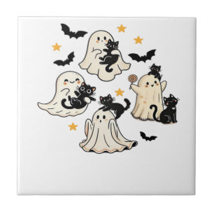 Halloween Cute Ghosts Bats Black Cats Oversized T- Tile