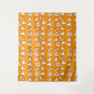 Halloween cute ghosts on orange background tapestry