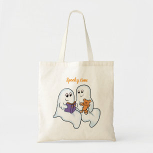 Halloween cute ghosts on orange background tote bag
