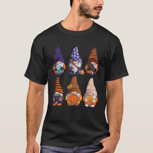 Halloween Cute Gnomes Autumn Pumpkins Fall Holiday T-Shirt (Front)