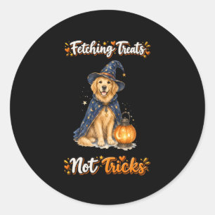 Halloween Cute Golden Retriever Wizard Tricks Classic Round Sticker