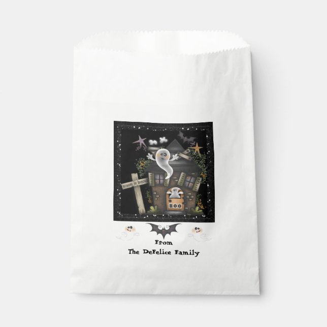 Halloween - Cute Haunted Ghost House (2) Favour Bags (Front)