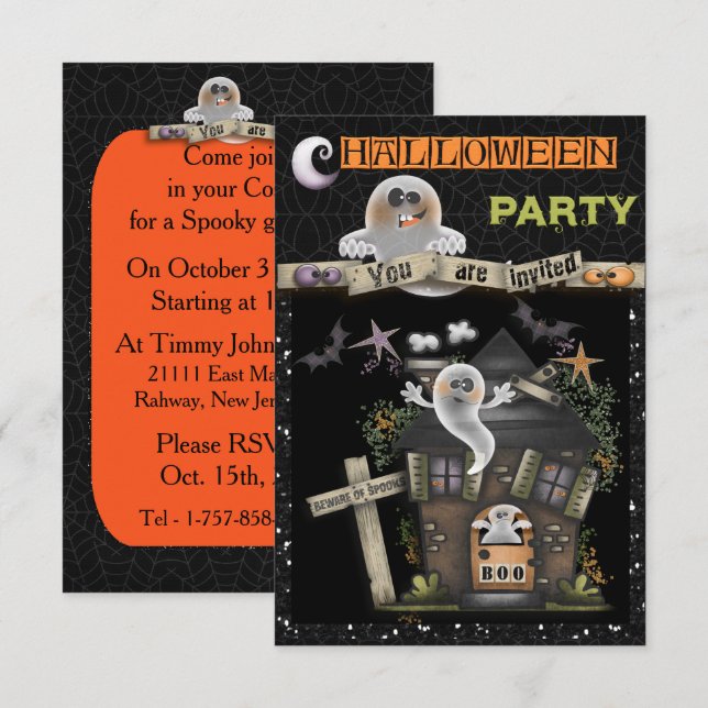 Halloween - Cute Haunted Ghost House (2) Invitation (Front/Back)