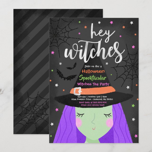 Halloween Cute Hey Witches Halloween Tea Party Invitation (Front/Back)