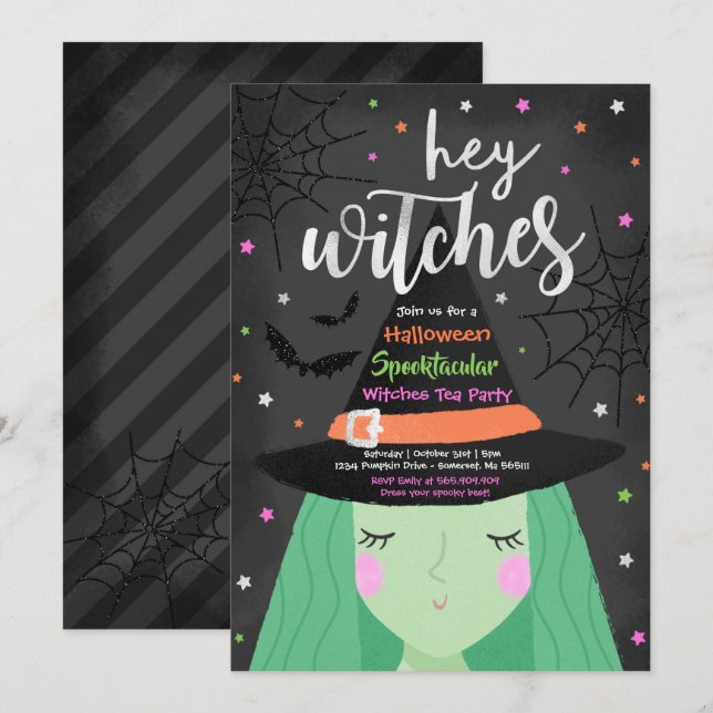 Halloween Cute Hey Witches Halloween Tea Party Invitation (Front/Back)