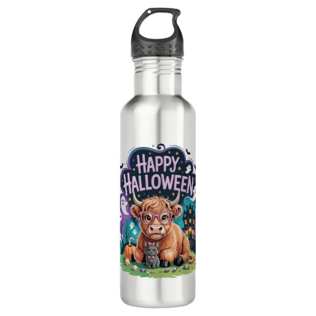 Halloween Cute Highland Cow (2) 710 Ml Water Bottle (Front)