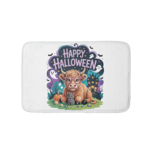 Halloween Cute Highland Cow (2) Bath Mat