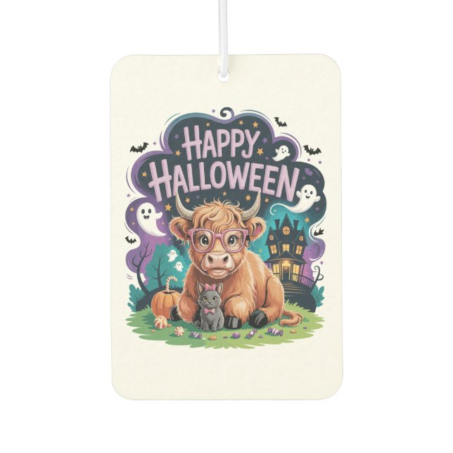 Halloween Cute Highland Cow (2) Car Air Freshener (Front)