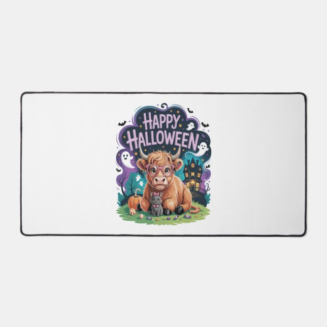 Halloween Cute Highland Cow (2) Desk Mat (Front)