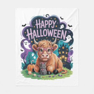 Halloween Cute Highland Cow (2) Fleece Blanket