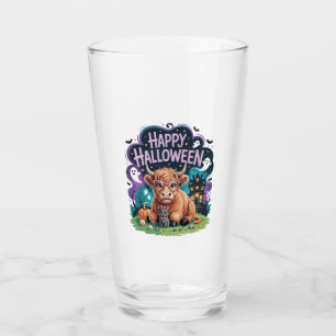 Halloween Cute Highland Cow (2) Glass