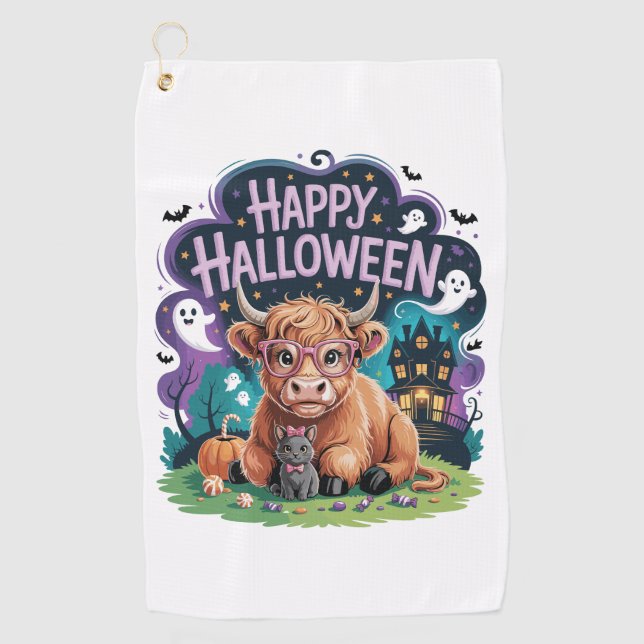 Halloween Cute Highland Cow (2) Golf Towel (Front)