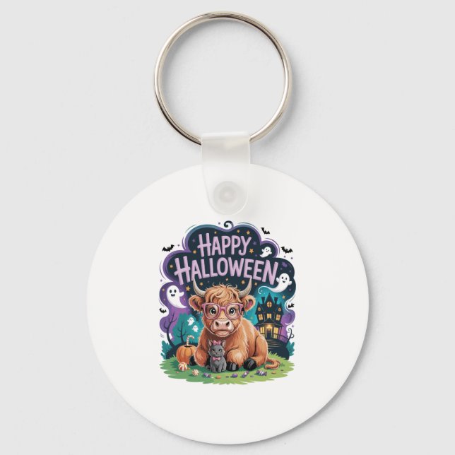 Halloween Cute Highland Cow (2) Key Ring (Front)