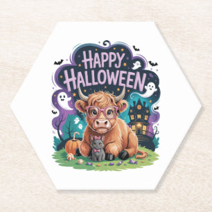 Halloween Cute Highland Cow (2) Paper Coaster