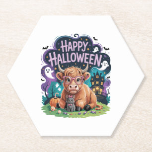 Halloween Cute Highland Cow (2) Paper Coaster