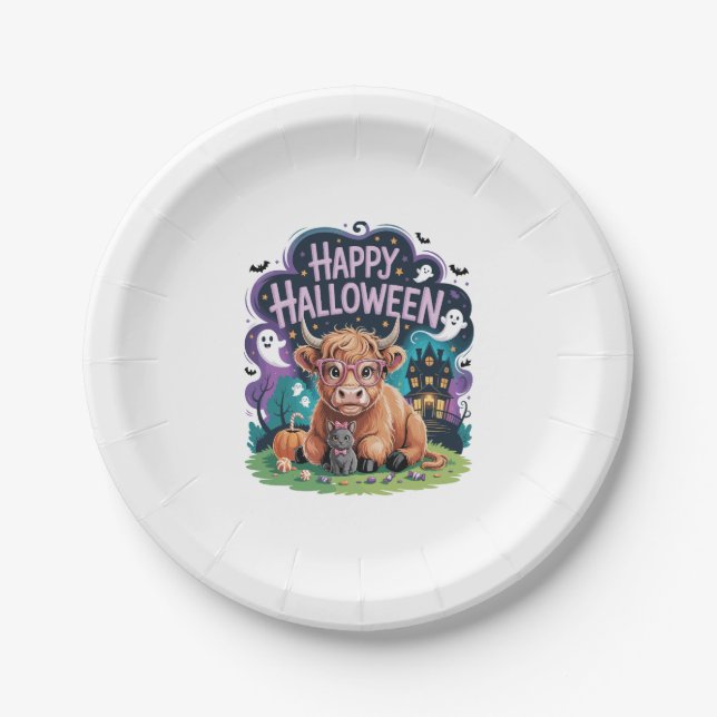 Halloween Cute Highland Cow (2) Paper Plate (Front)