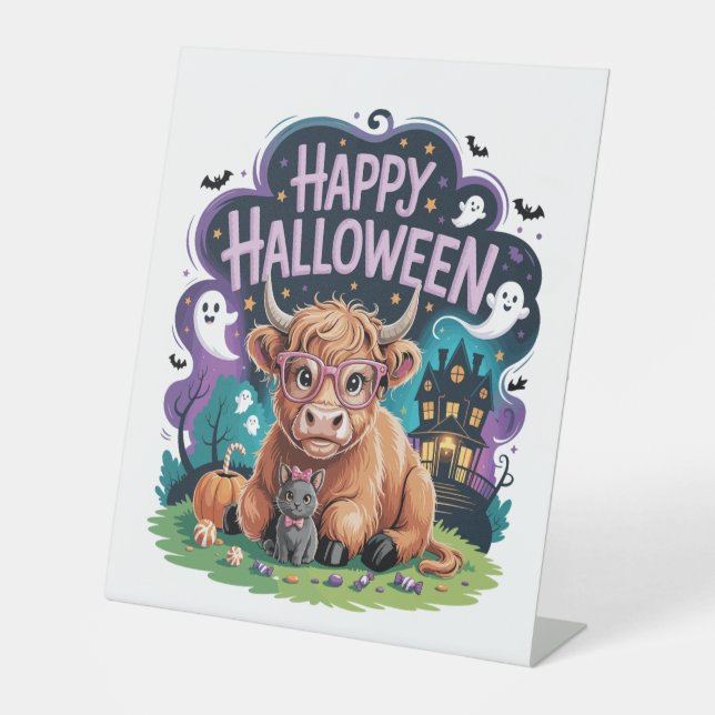 Halloween Cute Highland Cow (2) Pedestal Sign (Front)