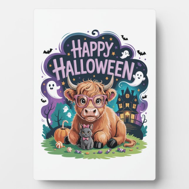 Halloween Cute Highland Cow (2) Plaque (Front)