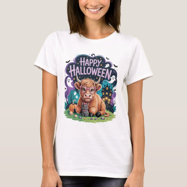 Halloween Cute Highland Cow (2) T-Shirt (Front)