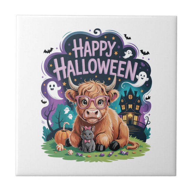 Halloween Cute Highland Cow (2) Tile (Front)