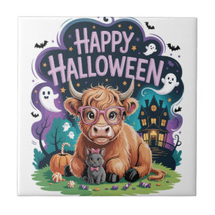 Halloween Cute Highland Cow (2) Tile