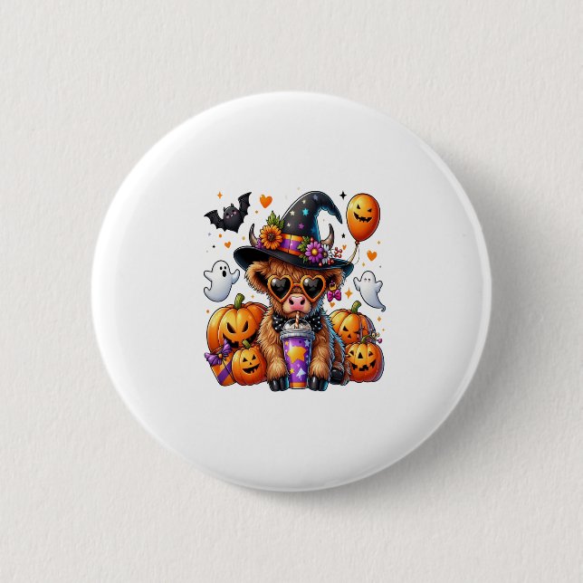 Halloween Cute Highland Cow 6 Cm Round Badge (Front)