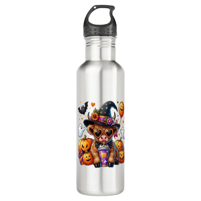 Halloween Cute Highland Cow 710 Ml Water Bottle (Front)