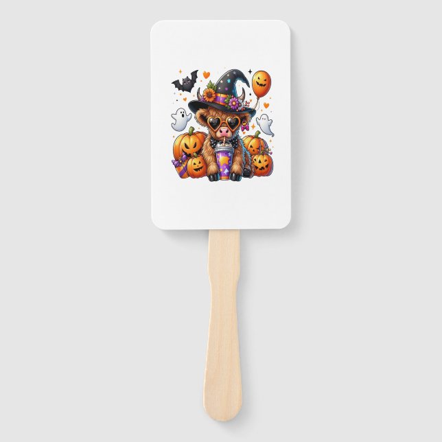 Halloween Cute Highland Cow Hand Fan (Front)
