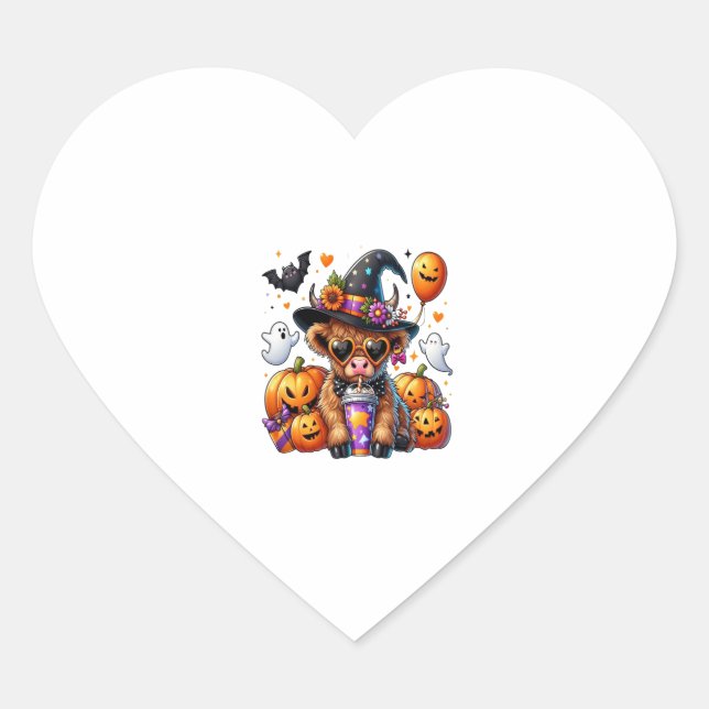 Halloween Cute Highland Cow Heart Sticker (Front)
