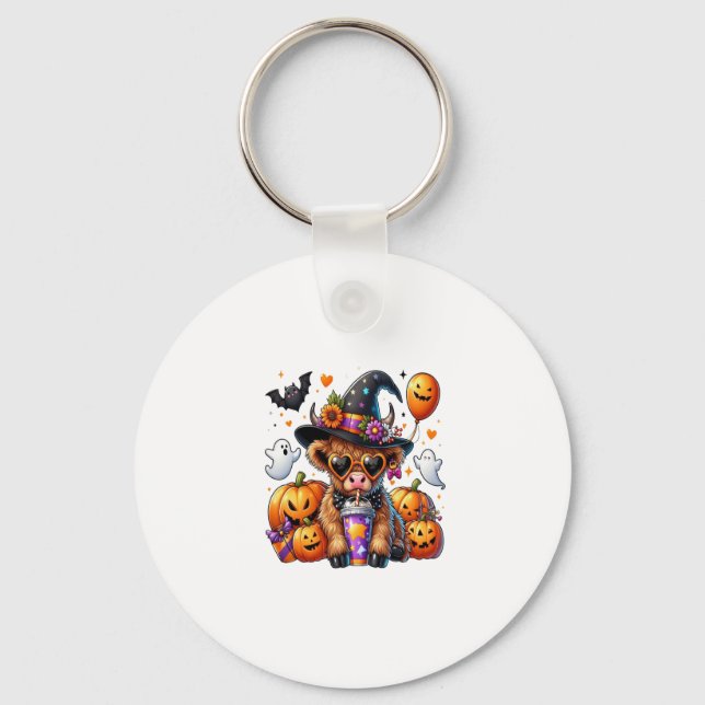 Halloween Cute Highland Cow Key Ring (Front)