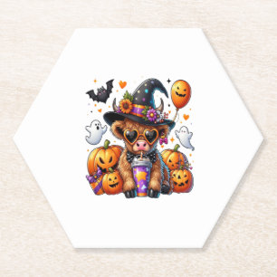 Halloween Cute Highland Cow Paper Coaster