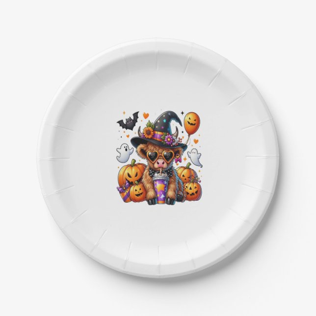 Halloween Cute Highland Cow Paper Plate (Front)
