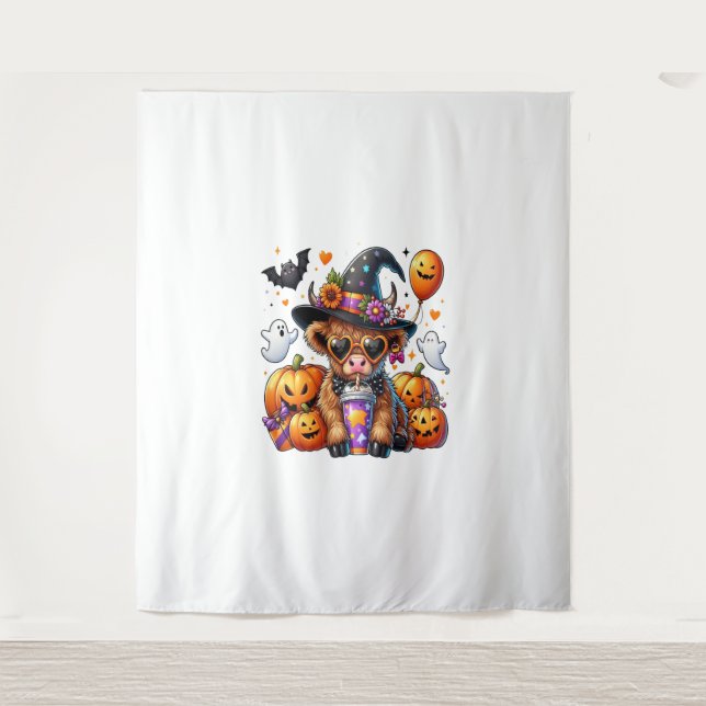 Halloween Cute Highland Cow Tapestry (Front)