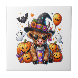 Halloween Cute Highland Cow Tile