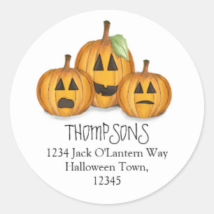 Halloween Cute Jack O'Lanterns Return Address Classic Round Sticker