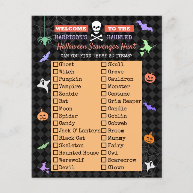 Halloween Cute Kids Scavenger Hunt List Flyer (Front)