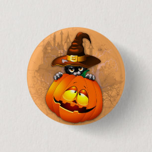 Halloween Cute Kitty Witch and Pumpkin Friend  3 Cm Round Badge