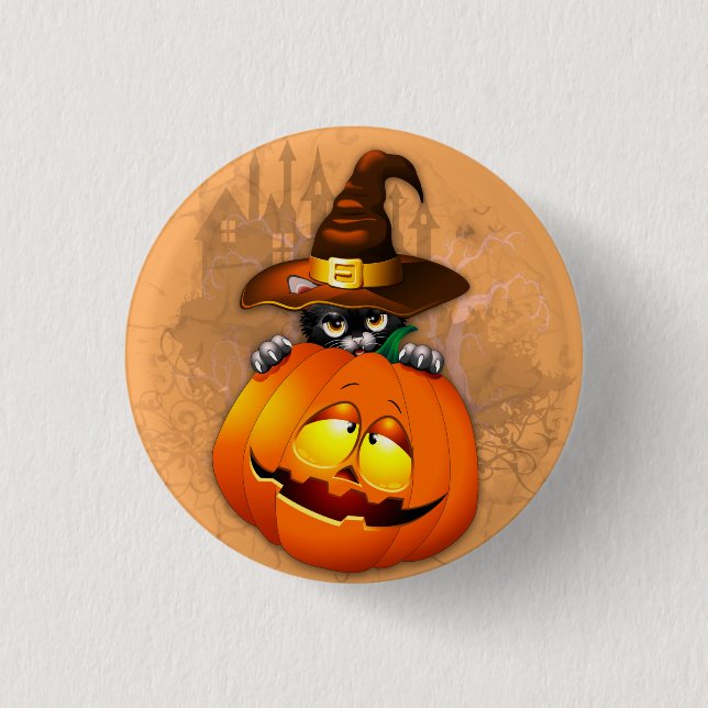 Halloween Cute Kitty Witch and Pumpkin Friend  3 Cm Round Badge (Front)