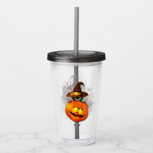 Halloween Cute Kitty Witch and Pumpkin Friend Acrylic Tumbler