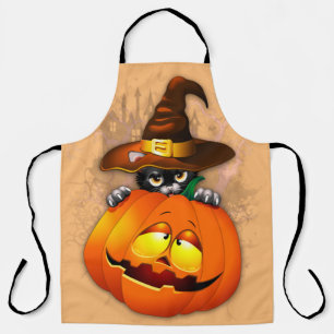 Halloween Cute Kitty Witch and Pumpkin Friend  Apron