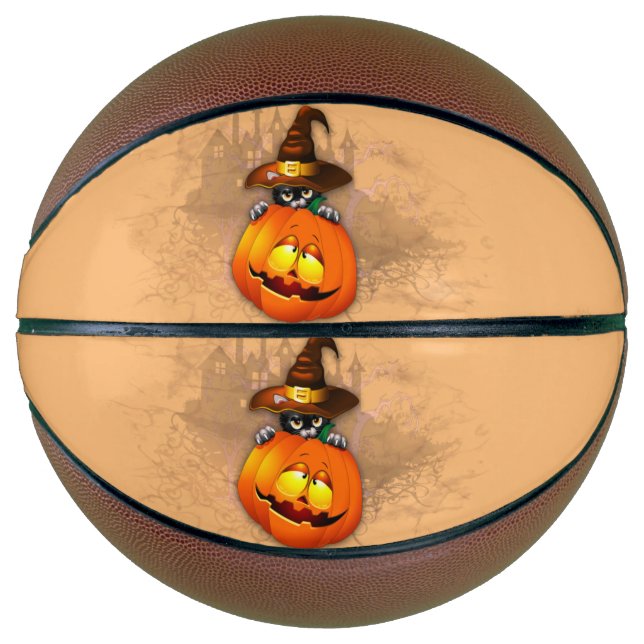 Halloween Cute Kitty Witch and Pumpkin Friend  Basketball (Front)