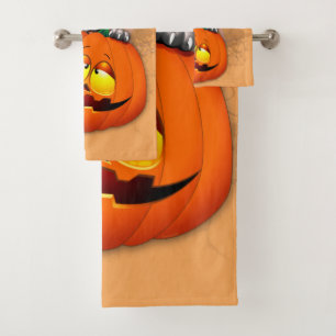 Halloween Cute Kitty Witch and Pumpkin Friend Bath Towel Set