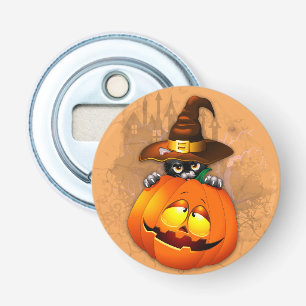 Halloween Cute Kitty Witch and Pumpkin Friend  Bottle Opener