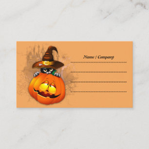 Halloween Cute Kitty Witch and Pumpkin Friend  Business Card