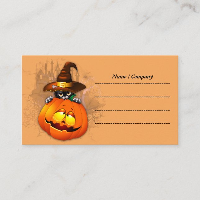 Halloween Cute Kitty Witch and Pumpkin Friend  Business Card (Front)