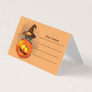 Halloween Cute Kitty Witch and Pumpkin Friend  Business Card